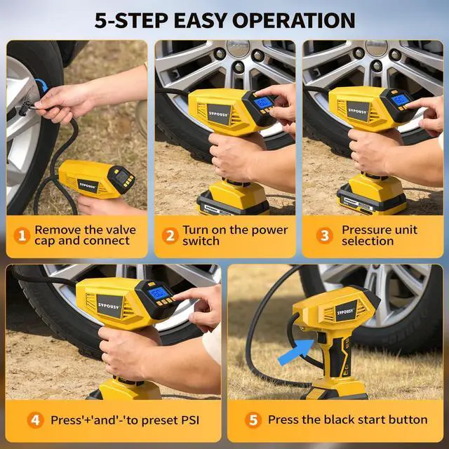 Alt view image 3 of 7 - Tire Inflator Portable Air Compressor - 4X Faster Inflation, 160PSI Cordless Handheld Tire Pump with Rechargeable 20V Battery & 12V DC Dual Power, Digital Gauge for Car, Motorcycle, E-Bike
