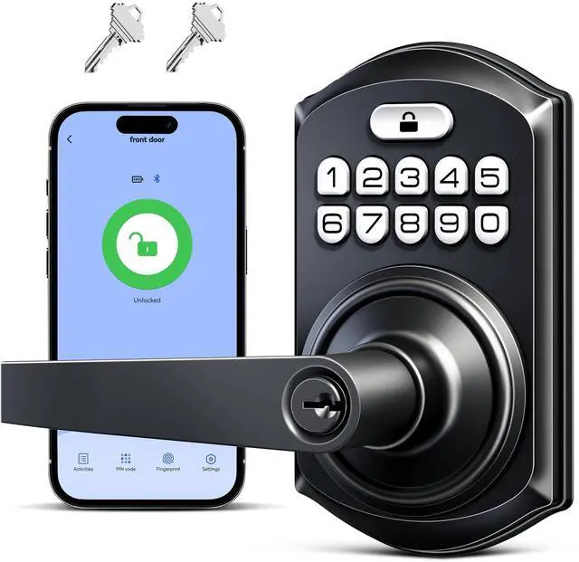 Main image of TE019 Smart Keypad Door Lock with Handle, App Control, Keyless Entry Electronic Lock, Remote One-Time Codes, Auto Lock, Passage Mode, for Bedroom, Interior Door & Rental, Matte Black