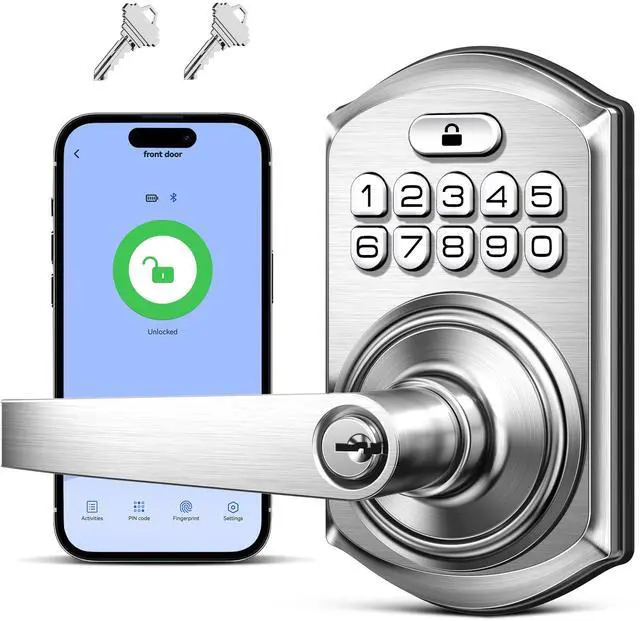 Main image of TE019 Smart Keypad Door Lock with Handle, App Control, Keyless Entry Electronic Lock, Remote One-Time Codes, Auto Lock, Passage Mode, for Bedroom, Interior Door & Rental, Satin Nickel