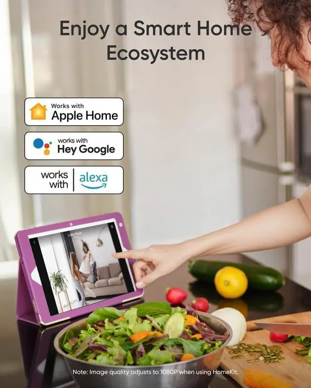 Alt view image 7 of 7 - Security 4K Indoor Camera E30,360° Pan Tilt,AI Auto Tracking,Color Night Vision,Pet/Baby/Nanny Monitor with Two-Way Audio,AI Human/Pet Detection,Works with HomeKit, No Monthly Fee, Black