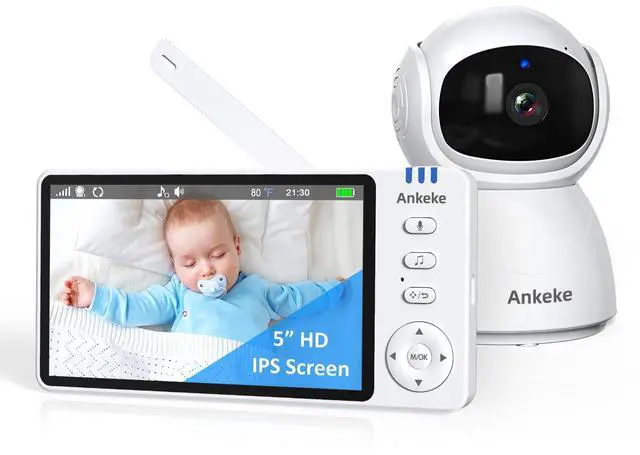 Main image of Baby Monitor with Camera and Audio, No WiFi Baby Monitor with 5" IPS LCD Screen, 100-Hour Battery, 1000ft Long Range, 2-Way Talk, Cry and Feeding Reminder, Night Vision and 355°PTZ