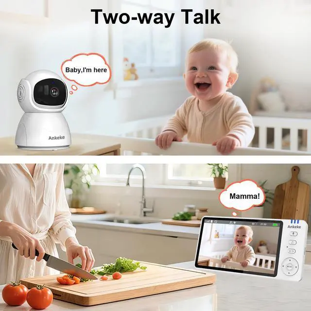 Alt view image 6 of 7 - Baby Monitor with Camera and Audio, No WiFi Baby Monitor with 5" IPS LCD Screen, 100-Hour Battery, 1000ft Long Range, 2-Way Talk, Cry and Feeding Reminder, Night Vision and 355°PTZ