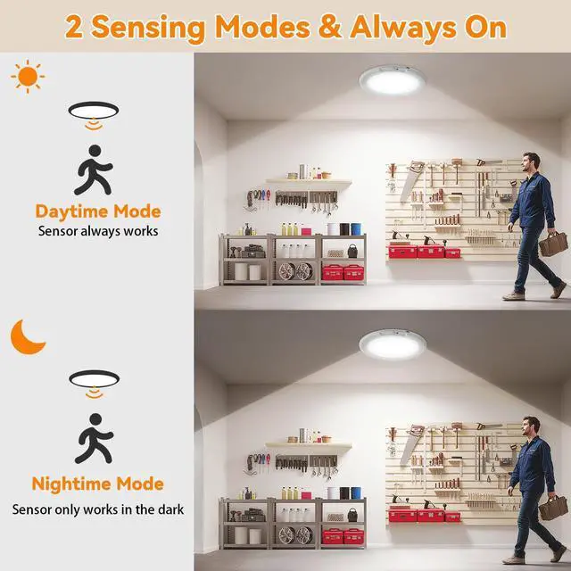 Alt view image 5 of 7 - Rechargeable Ceiling Light 2Pack, 3 Color Magnetic Motion Sensor Lights with Remote, Wireless Dimmable Closet Light Battery Operated, LED Lights for Shower Pantry Shed Hallway Porch Stairs