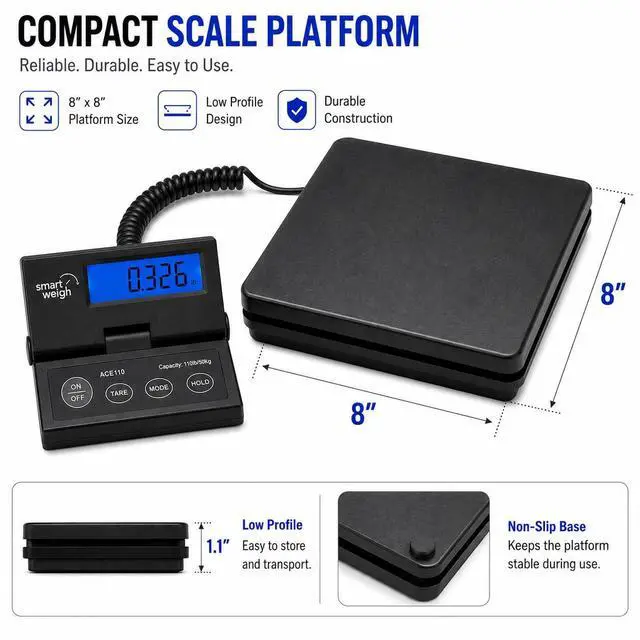 Alt view image 4 of 7 - Smart Weigh Digital Postal Shipping Scale, 110lb/50kg to 0.1oz/2g Precision, Hold Function, Separate Wall-Mount Screen, AC Adapter & Batteries Included