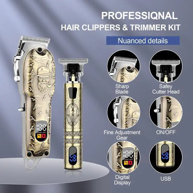 Alt view image 2 of 7 - Hair Clippers Set for Men, Hair Clipper Trimmer with LED Display, Professional Cordless Hair Clipper Shaver Beard Trimmer, Hair Cutting Machine for Men, Holiday Gift for Him Father's Day Gift