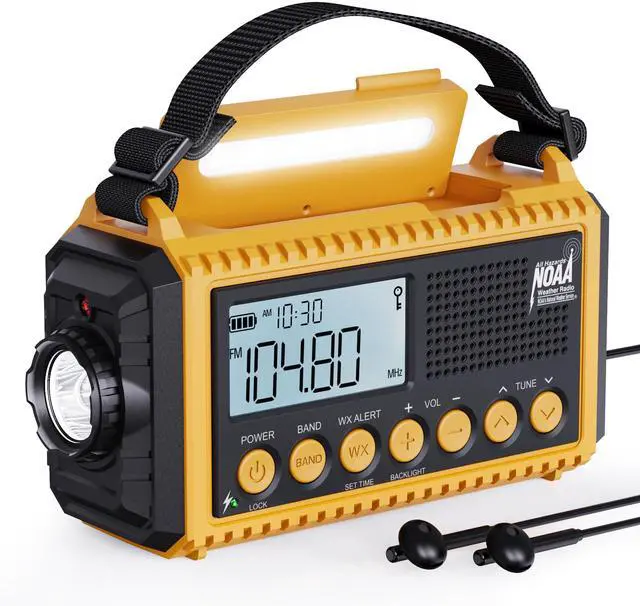 Main image of Emergency Radio Hand Crank NOAA Weather Alert/AM/FM/SW, 5000mAh Rechargeable Battery Powered Solar, Portable with 2-Mode LED Flashlight, SOS Alarm