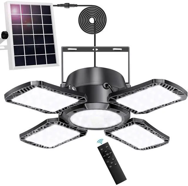 Main image of Solar Shed Light Indoor Outdoor Upgrade 176 LED 4 and 1 Heads Solar Powered Motion Sensor Pandent Daytime Work Lights with 4 Modes Remote Control Security lamp for Garage Gazebo Barn