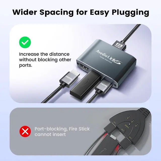Alt view image 4 of 7 - HDMI Switch 3 in 1 Out 4K@60Hz Aluminum Alloywith 4FT HDMI 2.0 Cable, 3x1 4K HDMI Switch Box, 3-Port HDMI Selector Switcher Support HDCP 2.2, HDR 10, for Fire TV Stick, PS5