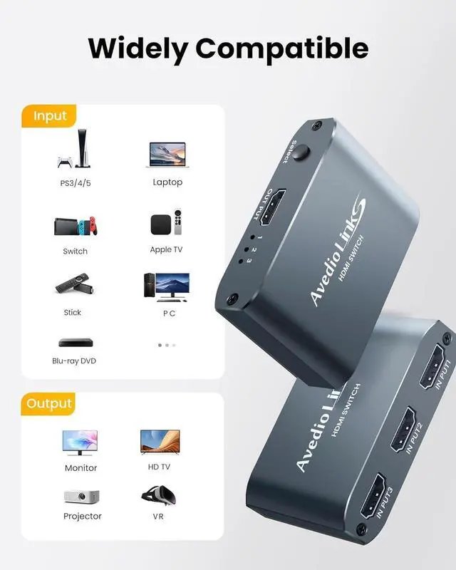 Alt view image 6 of 7 - HDMI Switch 3 in 1 Out 4K@60Hz Aluminum Alloywith 4FT HDMI 2.0 Cable, 3x1 4K HDMI Switch Box, 3-Port HDMI Selector Switcher Support HDCP 2.2, HDR 10, for Fire TV Stick, PS5
