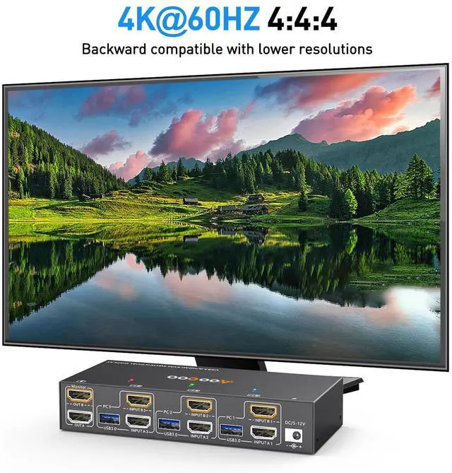 Alt view image 4 of 7 - HDMI KVM Switch 2 Monitors 3 PC 4K@60Hz/2K@120Hz KVM Switches with EDID Simulator, USB 3.0 Port,Wired Remote,Power Adapter and 3 USB3.0 Cables Included