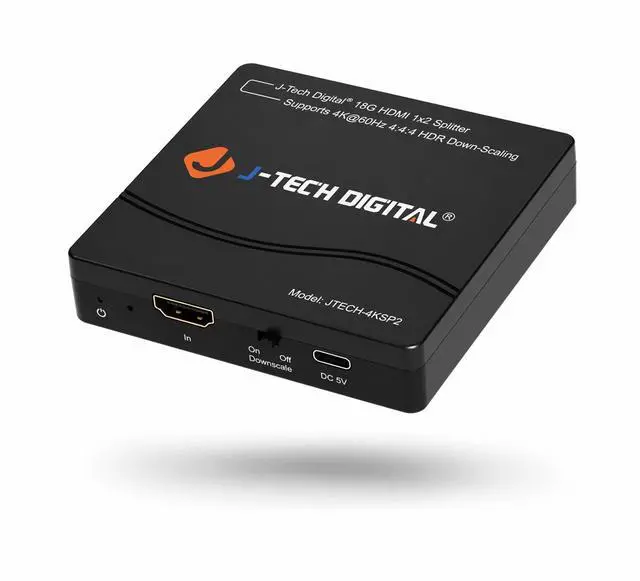 Main image of HDMI Splitter 1 in 2 Out 4K 60Hz Multi-Resolution Output (MRO) HDMI 2.0 Splitter Supports Downscale HDR HDR10 / Dolby Vision 4K@60Hz 4:4:4 HDCP2.3 2.2 (JTECH-4KSP2)