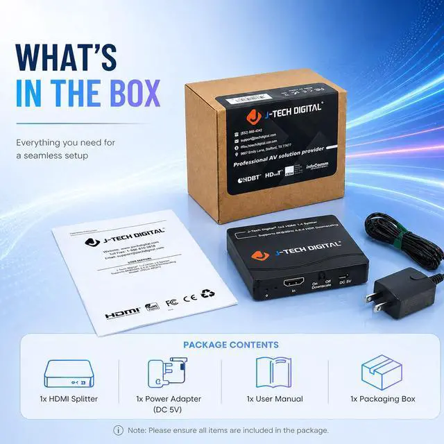 Alt view image 7 of 7 - HDMI Splitter 1 in 2 Out 4K 60Hz Multi-Resolution Output (MRO) HDMI 2.0 Splitter Supports Downscale HDR HDR10 / Dolby Vision 4K@60Hz 4:4:4 HDCP2.3 2.2 (JTECH-4KSP2)