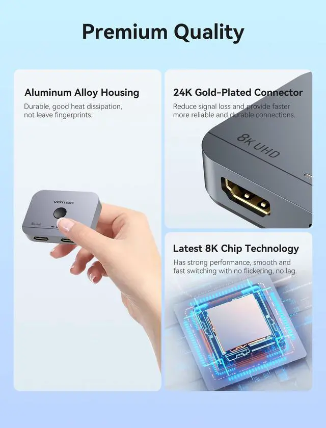 Alt view image 2 of 7 - 8K HDMI Switch 2 in 1 Out, HDMI Switch 4K 120Hz with LED Indicators/HDMI 2.1 Switch/HDMI 2 in 1 Out Switcher Support 8K 4K 3D HDR for Xbox PS5/4/3 Blu-Ray TV/Player/Laptop PC