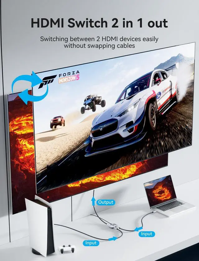 Alt view image 4 of 7 - 8K HDMI Switch 2 in 1 Out, HDMI Switch 4K 120Hz with LED Indicators/HDMI 2.1 Switch/HDMI 2 in 1 Out Switcher Support 8K 4K 3D HDR for Xbox PS5/4/3 Blu-Ray TV/Player/Laptop PC