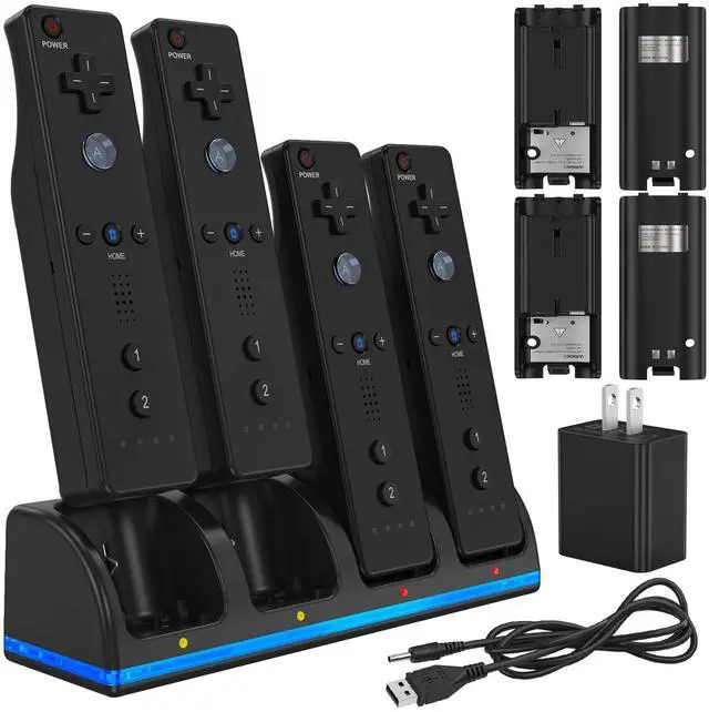Main image of Remote Controller Charger for Wii/Wii U With 4 Pack 2800mAh Rechargeable Battery Pack, 4 Port Charging Station for Controller, Remotes Not Included