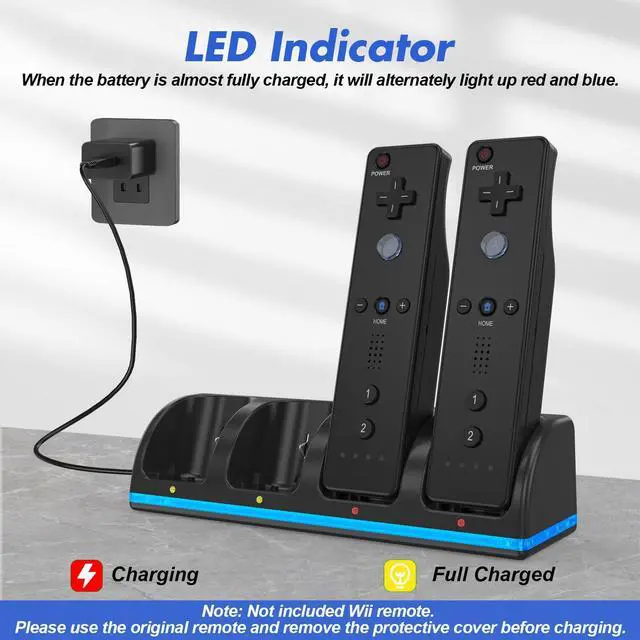 Alt view image 2 of 7 - Remote Controller Charger for Wii/Wii U With 4 Pack 2800mAh Rechargeable Battery Pack, 4 Port Charging Station for Controller, Remotes Not Included
