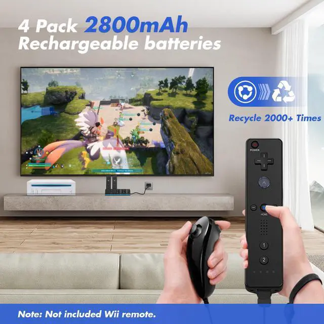 Alt view image 5 of 7 - Remote Controller Charger for Wii/Wii U With 4 Pack 2800mAh Rechargeable Battery Pack, 4 Port Charging Station for Controller, Remotes Not Included