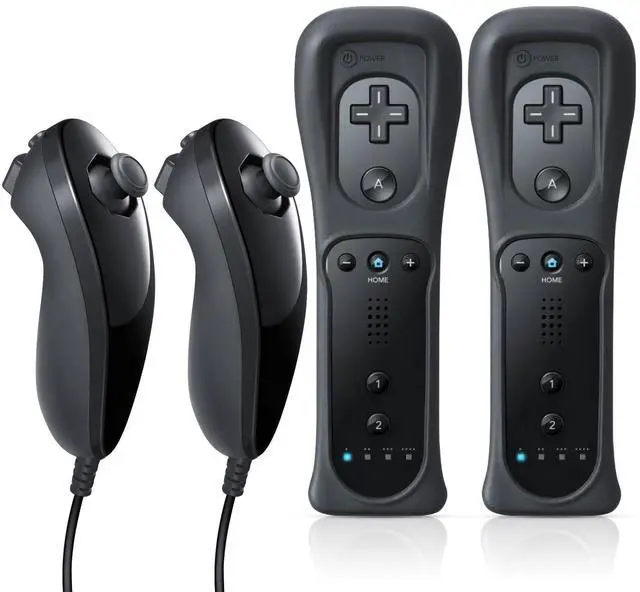 Main image of Remote Controller with Nunchuck, Compatible with Nintendo Wii/Wii U, 2 Pack (Black)