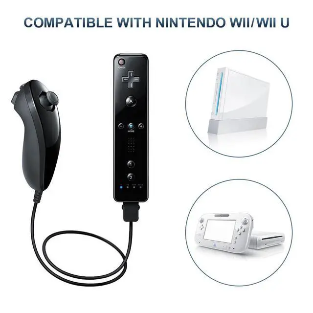 Alt view image 2 of 6 - Remote Controller with Nunchuck, Compatible with Nintendo Wii/Wii U, 2 Pack (Black)