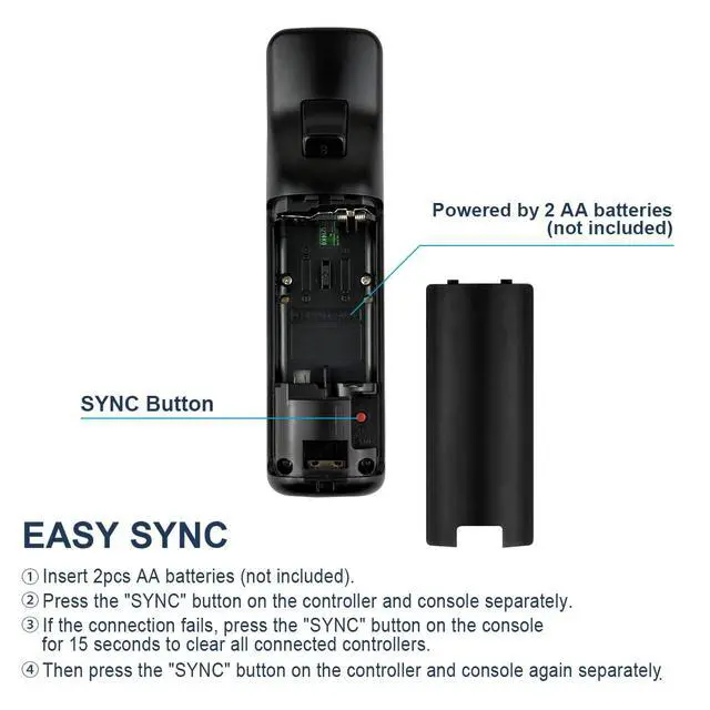 Alt view image 4 of 6 - Remote Controller with Nunchuck, Compatible with Nintendo Wii/Wii U, 2 Pack (Black)