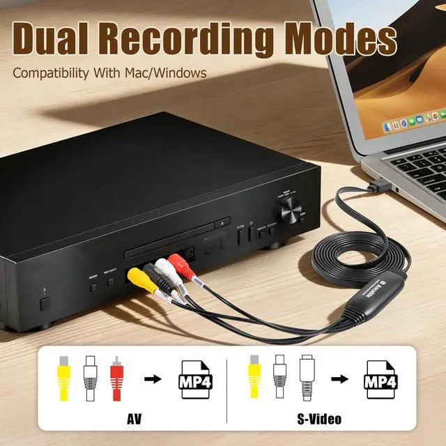 Alt view image 2 of 6 - 6-Feet VHS to Digital Converter, Video Capture Card for Mac/Windows, Preserve Old Family Memories from VCR VHS Hi8 MiniDV, USB 2.0 RCA to USB with S-Video & USB-C Adapter, Full Software Guide