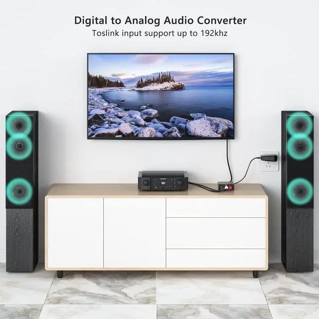 Alt view image 5 of 6 - DAC 192KHz Digital to Analog Audio Converter, Optical to RCA Adapter with Coaxial Cable, Toslink Optical to 3.5mm Adapter for PS4 HD DVD Home Cinema Systems