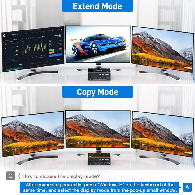 Alt view image 2 of 7 - KVM Switch 3 Monitors 2 Computers, HDMI + DisplayPort KVM Switcher 8K@30Hz/4k@144Hz for 2 Computer Share 3 Display and 4 USB 3.0 Devices