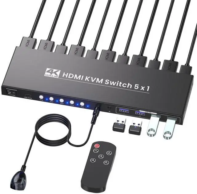 Main image of 4K@60Hz HDMI KVM Switch 1 Monitor 5 Computers, USB 3.0 5 Port KVM Switch for Controlling 5 Computers with 1 Set of Keyboard, Mouse and 1 Monitor