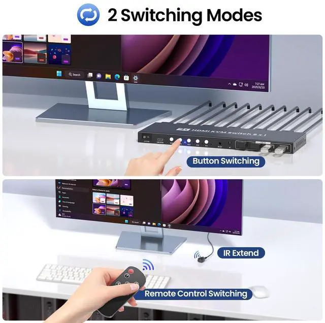 Alt view image 5 of 7 - 4K@60Hz HDMI KVM Switch 1 Monitor 5 Computers, USB 3.0 5 Port KVM Switch for Controlling 5 Computers with 1 Set of Keyboard, Mouse and 1 Monitor