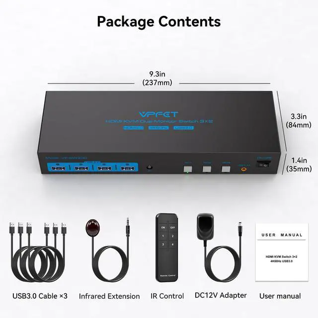 Alt view image 7 of 7 - HDMI KVM Switch 2 Monitors 3 Computers 4K@60Hz EDID Simulation 3 Ports USB 3.0 KVM Switches Dual Monitor for 3 PC Share 4 USB 3.0 Ports and 2 Screens with Desktop Controller