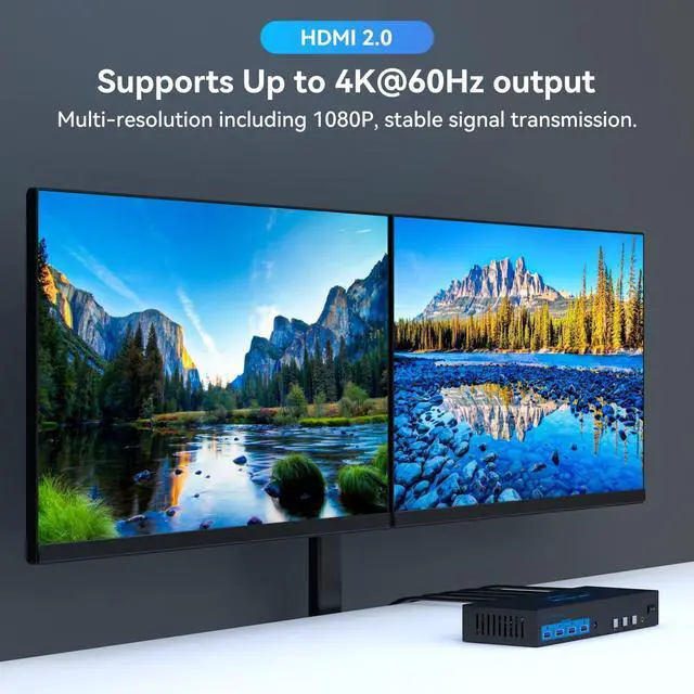 Alt view image 6 of 7 - HDMI KVM Switch 2 Monitors 3 Computers 4K@60Hz EDID Simulation 3 Ports USB 3.0 KVM Switches Dual Monitor for 3 PC Share 4 USB 3.0 Ports and 2 Screens with Desktop Controller