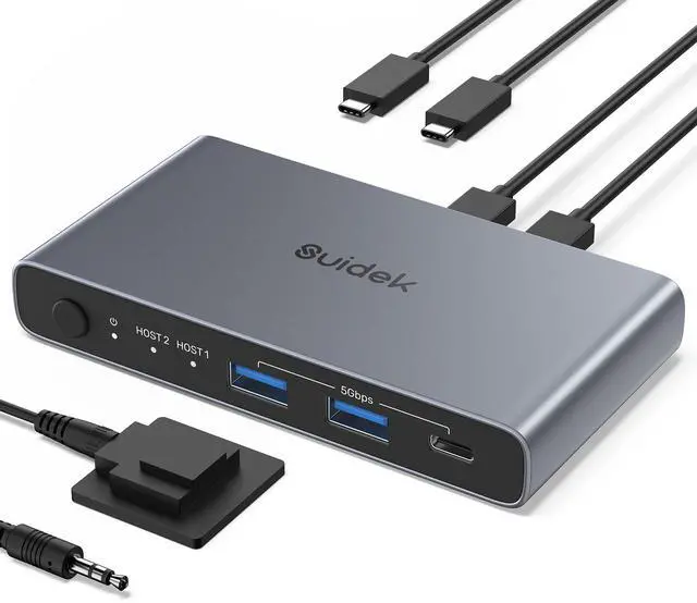 Main image of USB C KVM Switch 1 Monitor 2 Computers - 3 USB3.0 Ports 4K@60Hz Aluminum - 100W PD Charging - Dual USBC Input Share Keyboard Mouse Printer for Laptop Desktop Compatible with Windows, Mac, Linux