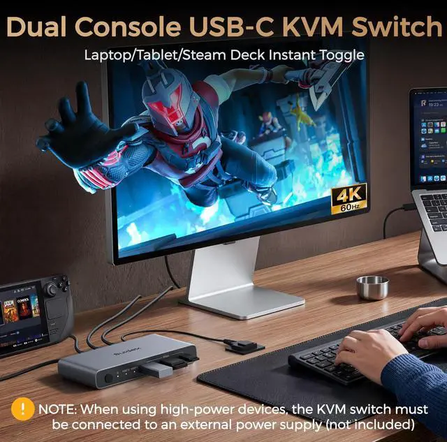 Alt view image 4 of 7 - USB C KVM Switch 1 Monitor 2 Computers - 3 USB3.0 Ports 4K@60Hz Aluminum - 100W PD Charging - Dual USBC Input Share Keyboard Mouse Printer for Laptop Desktop Compatible with Windows, Mac, Linux