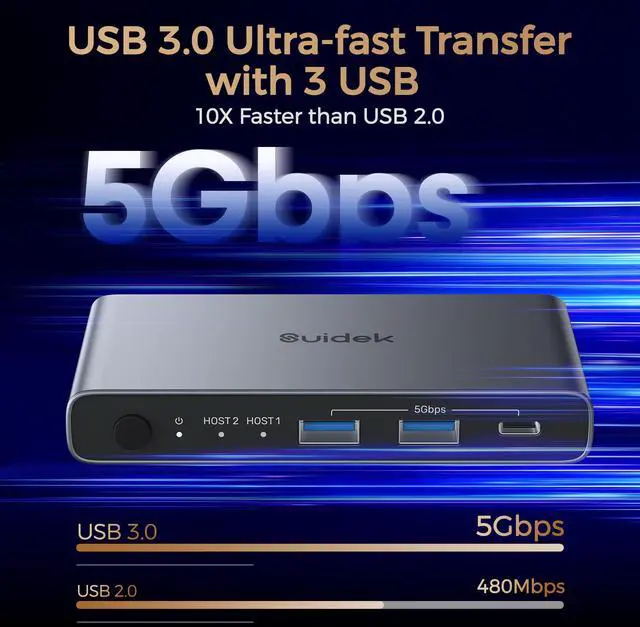 Alt view image 5 of 7 - USB C KVM Switch 1 Monitor 2 Computers - 3 USB3.0 Ports 4K@60Hz Aluminum - 100W PD Charging - Dual USBC Input Share Keyboard Mouse Printer for Laptop Desktop Compatible with Windows, Mac, Linux
