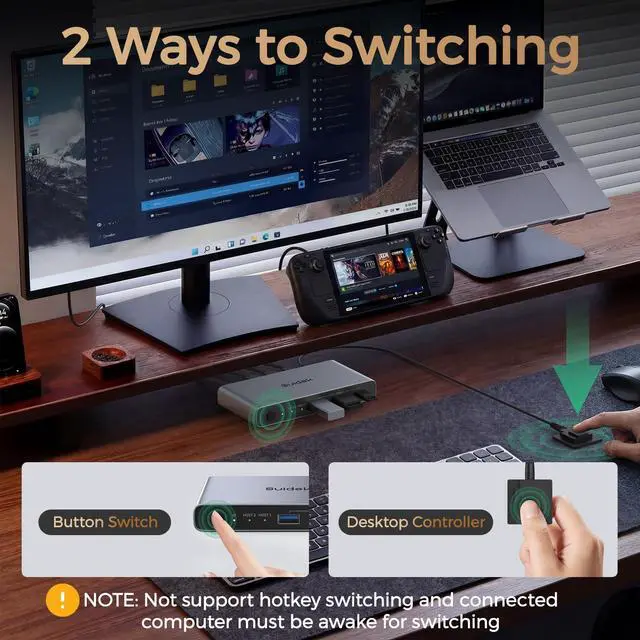 Alt view image 6 of 7 - USB C KVM Switch 1 Monitor 2 Computers - 3 USB3.0 Ports 4K@60Hz Aluminum - 100W PD Charging - Dual USBC Input Share Keyboard Mouse Printer for Laptop Desktop Compatible with Windows, Mac, Linux