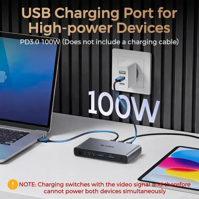 Alt view image 7 of 7 - USB C KVM Switch 1 Monitor 2 Computers - 3 USB3.0 Ports 4K@60Hz Aluminum - 100W PD Charging - Dual USBC Input Share Keyboard Mouse Printer for Laptop Desktop Compatible with Windows, Mac, Linux