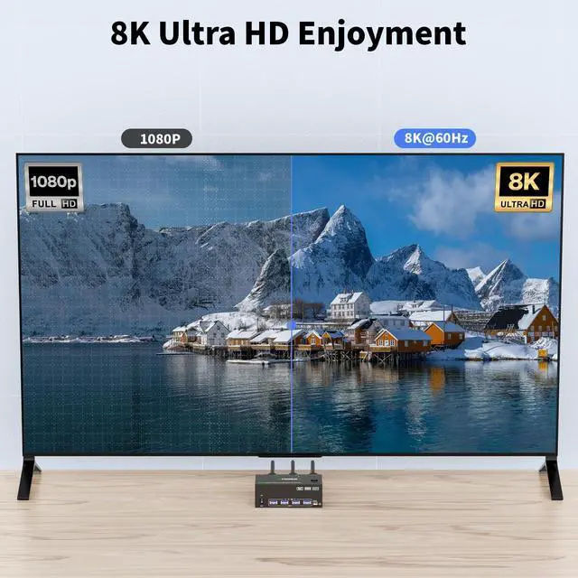 Alt view image 6 of 7 - KVM Switch 3 Monitors 2 Computers 8K@60Hz 4K@144Hz, USB 3.0 Triple Monitor KVM Switch with 4 USB 3.0 Ports, 2*Displayport+1*HDMI in,3*HDMI Out,Wired Remote,Power Adapter and USB3.0 Cables Included