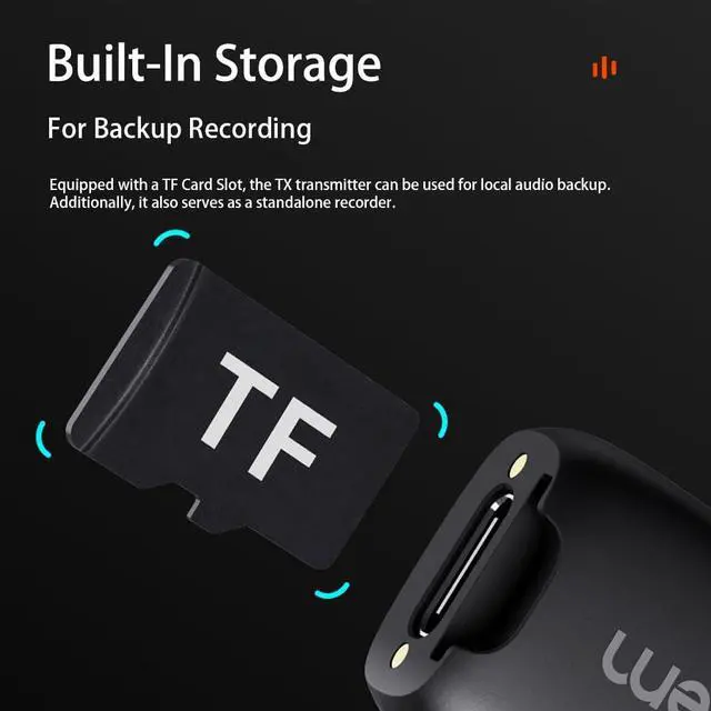Alt view image 3 of 7 - MIC-01 Wireless Lavalier Microphone, 3-Level Noise Cancelling Built-in TF Card Slot Remote Shutter Control Clip On/Magnet Mic for Smartphone Camera Laptop Tablet