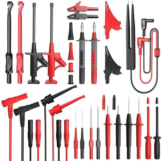 Main image of 25PCS Silicone Multimeter Test Leads Kit with Replaceable Wire Piercing Probes Set, Alligator Clips, Test Hook Clips, Testing Tweezer for Digital Electrical Multimeter Testing