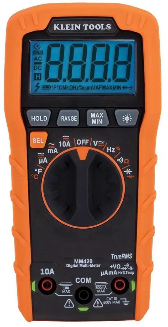 Main image of MM420 Digital Multimeter, Auto-Ranging TRMS Multimeter, 600V AC/DC Voltage, 10A AC/DC Current, 50 MOhms Resistance