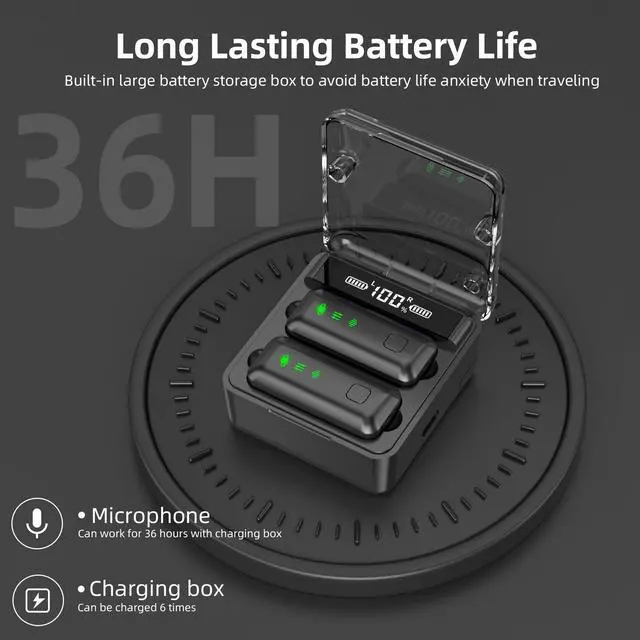Alt view image 4 of 7 - Wireless Lavalier Microphone with 36H Charging Case, Mini Lapel Mic for iPhone Android PC, Plug-and-Play USB-C/Lightning, 165FT Range for Podcast, Live Streaming, Recording