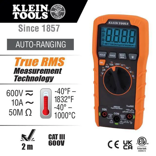 Alt view image 2 of 7 - MM420 Digital Multimeter, Auto-Ranging TRMS Multimeter, 600V AC/DC Voltage, 10A AC/DC Current, 50 MOhms Resistance