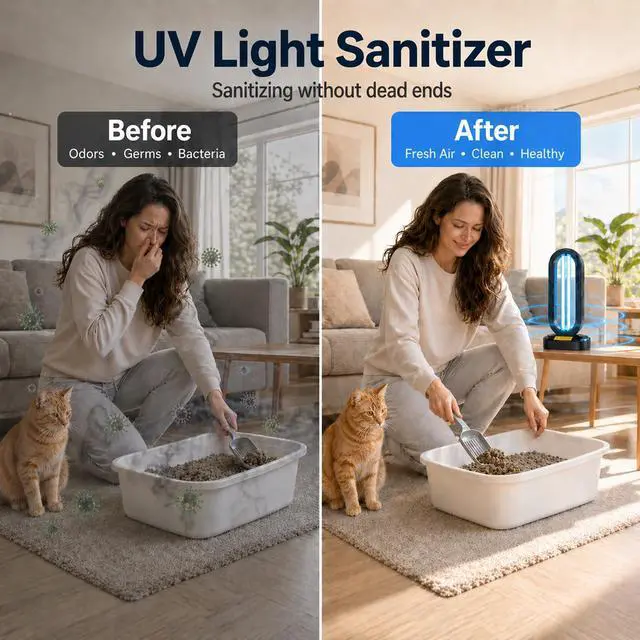 Alt view image 5 of 7 - UV Light Sanitizer,4-Speed Timing and Remote Control UVC Home Disinfection Device,Portable Ultraviolet Light Sanitizer Effectively Mold Remover and Dust Mites,UV Lamp for Whole Room,Black