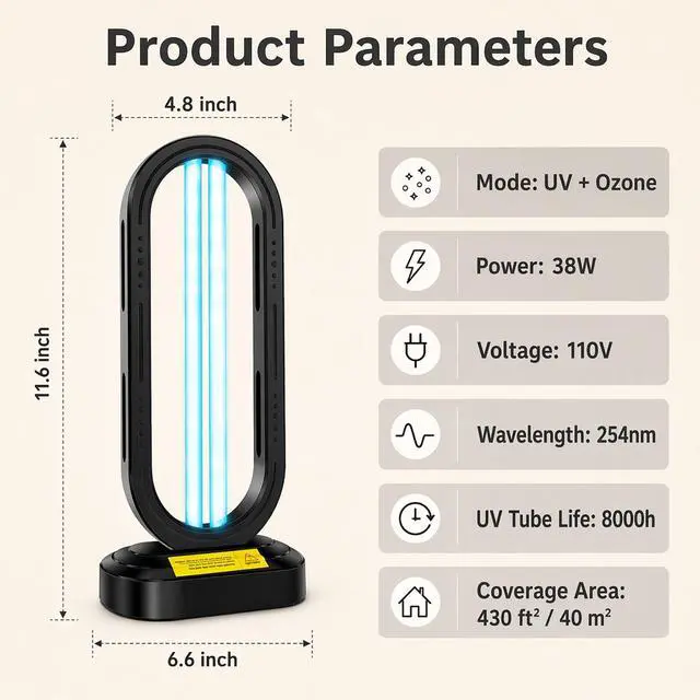 Alt view image 6 of 7 - UV Light Sanitizer,4-Speed Timing and Remote Control UVC Home Disinfection Device,Portable Ultraviolet Light Sanitizer Effectively Mold Remover and Dust Mites,UV Lamp for Whole Room,Black