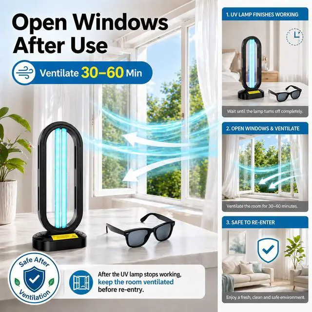 Alt view image 7 of 7 - UV Light Sanitizer,4-Speed Timing and Remote Control UVC Home Disinfection Device,Portable Ultraviolet Light Sanitizer Effectively Mold Remover and Dust Mites,UV Lamp for Whole Room,Black