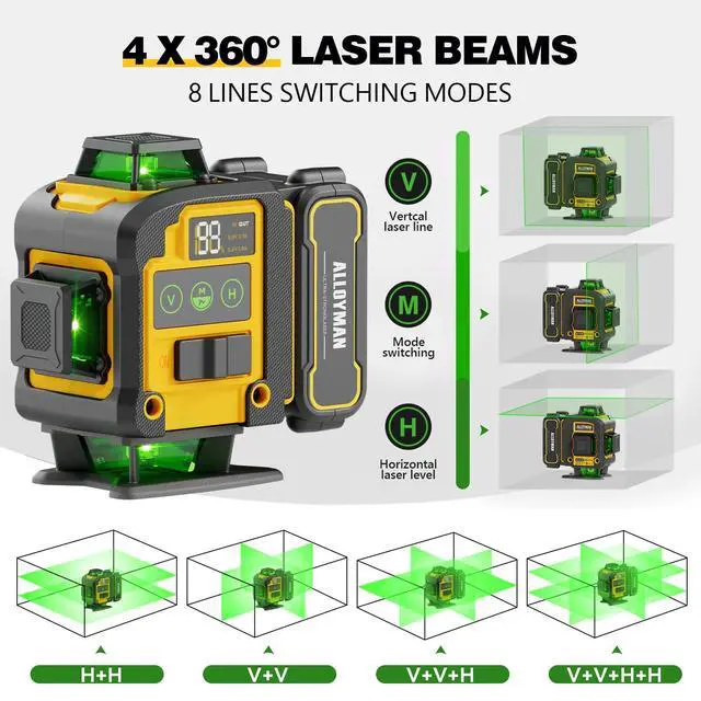 Alt view image 2 of 7 - Laser Level with Tripod, 4x360° Self Leveling Laser Level, Green Line Laser 4D Laser Leveler Tool with 2Pcs Lithium Batteries for Picture Hanging, Tile, Home Renovation, Indoor
