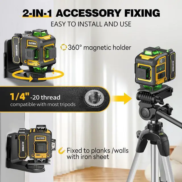 Alt view image 5 of 7 - Laser Level with Tripod, 4x360° Self Leveling Laser Level, Green Line Laser 4D Laser Leveler Tool with 2Pcs Lithium Batteries for Picture Hanging, Tile, Home Renovation, Indoor