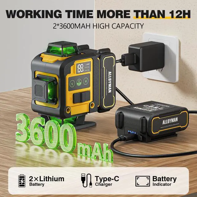 Alt view image 7 of 7 - Laser Level with Tripod, 4x360° Self Leveling Laser Level, Green Line Laser 4D Laser Leveler Tool with 2Pcs Lithium Batteries for Picture Hanging, Tile, Home Renovation, Indoor