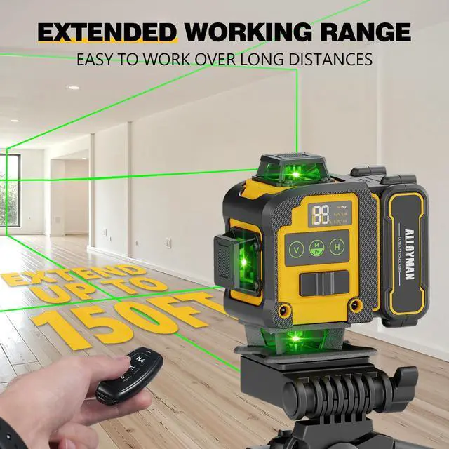Alt view image 6 of 7 - Laser Level with Tripod, 4x360° Self Leveling Laser Level, Green Line Laser 4D Laser Leveler Tool with 2Pcs Lithium Batteries for Picture Hanging, Tile, Home Renovation, Indoor