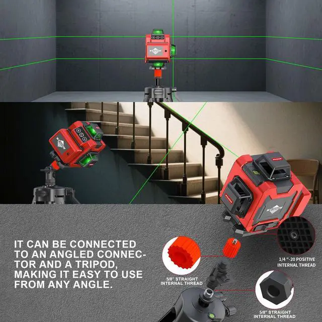 Alt view image 3 of 5 - Laser Level with Tripod, Self Leveling Laser Level 4x360°, Green Line Laser 4D Laser Leveler Tool with 2Pcs Lithium Batteries for Picture Hanging, Tile, Home Renovation, (SizeXL)